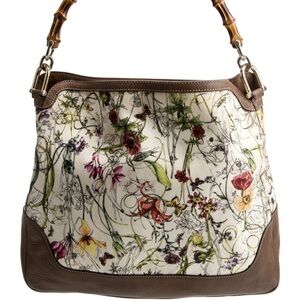 Elegant Floral Canvas and Leather Shoulder Bag